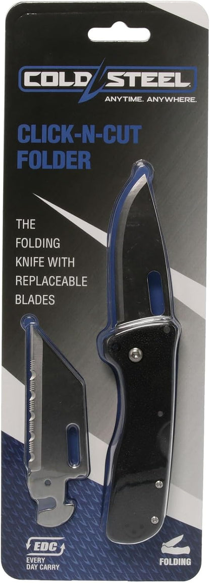 COLD STEEL Click N Cut Folder Durable Hunting & Hiking Steel 5 Oz Compact 7" Long Folding Knife with Strong Lock & 2 Interchangeable Blades