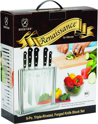 M23500 Renaissance 6-Piece Forged Knife Block Set, Tempered Glass Block