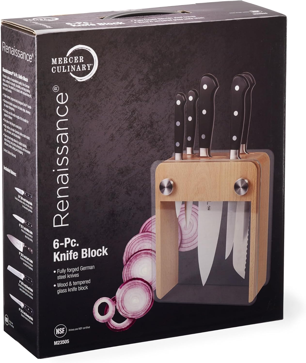 M23500 Renaissance 6-Piece Forged Knife Block Set, Tempered Glass Block