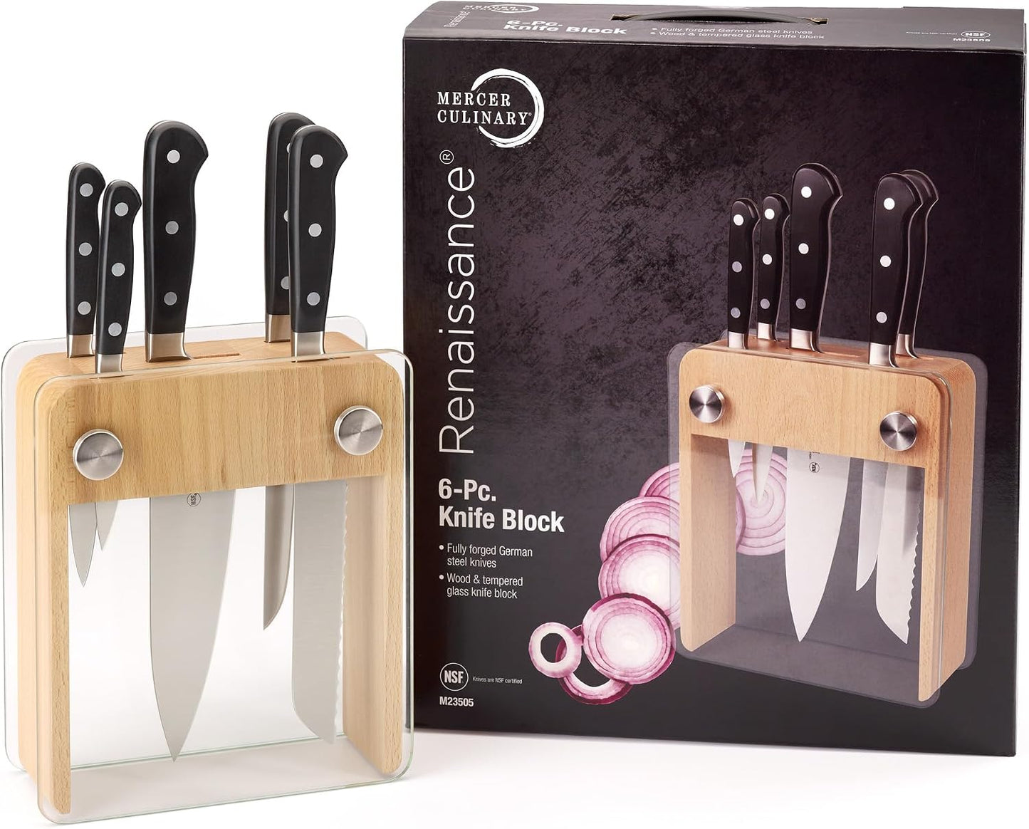 M23500 Renaissance 6-Piece Forged Knife Block Set, Tempered Glass Block
