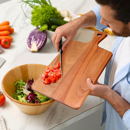Large Acacia Wood Cutting Board with Handle Wooden Charcuterie Board Kitchen Chopping Block for Meat Cheese Vegetable Bread Fruit Serving Boards Wood Butcher Block Carving Board, 17" X 13"