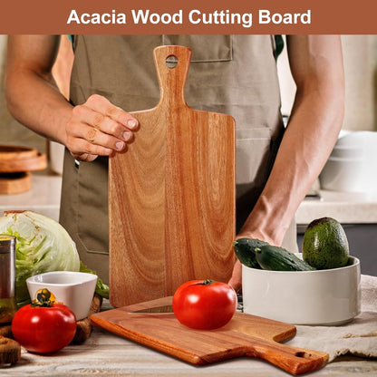 Large Acacia Wood Cutting Board with Handle Wooden Charcuterie Board Kitchen Chopping Block for Meat Cheese Vegetable Bread Fruit Serving Boards Wood Butcher Block Carving Board, 17" X 13"