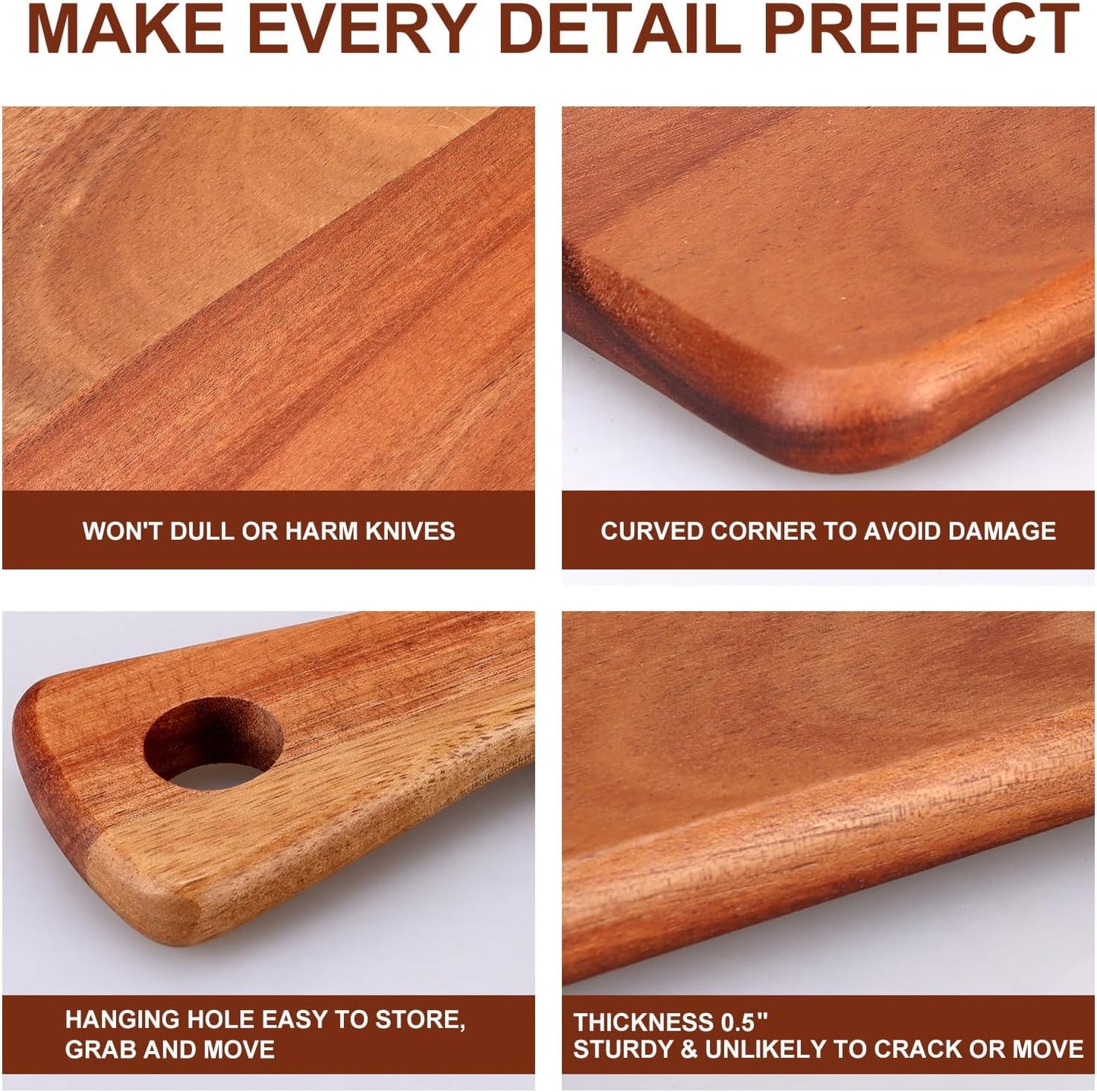 Large Acacia Wood Cutting Board with Handle Wooden Charcuterie Board Kitchen Chopping Block for Meat Cheese Vegetable Bread Fruit Serving Boards Wood Butcher Block Carving Board, 17" X 13"
