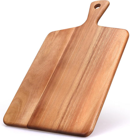 Large Acacia Wood Cutting Board with Handle Wooden Charcuterie Board Kitchen Chopping Block for Meat Cheese Vegetable Bread Fruit Serving Boards Wood Butcher Block Carving Board, 17" X 13"
