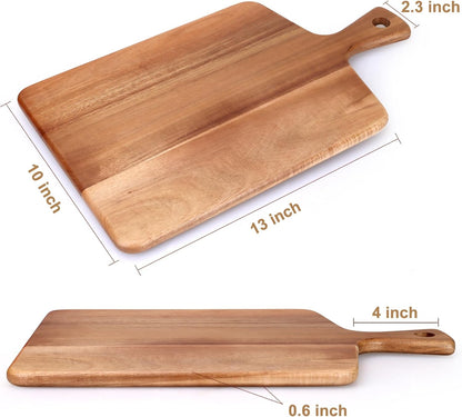 Large Acacia Wood Cutting Board with Handle Wooden Charcuterie Board Kitchen Chopping Block for Meat Cheese Vegetable Bread Fruit Serving Boards Wood Butcher Block Carving Board, 17" X 13"