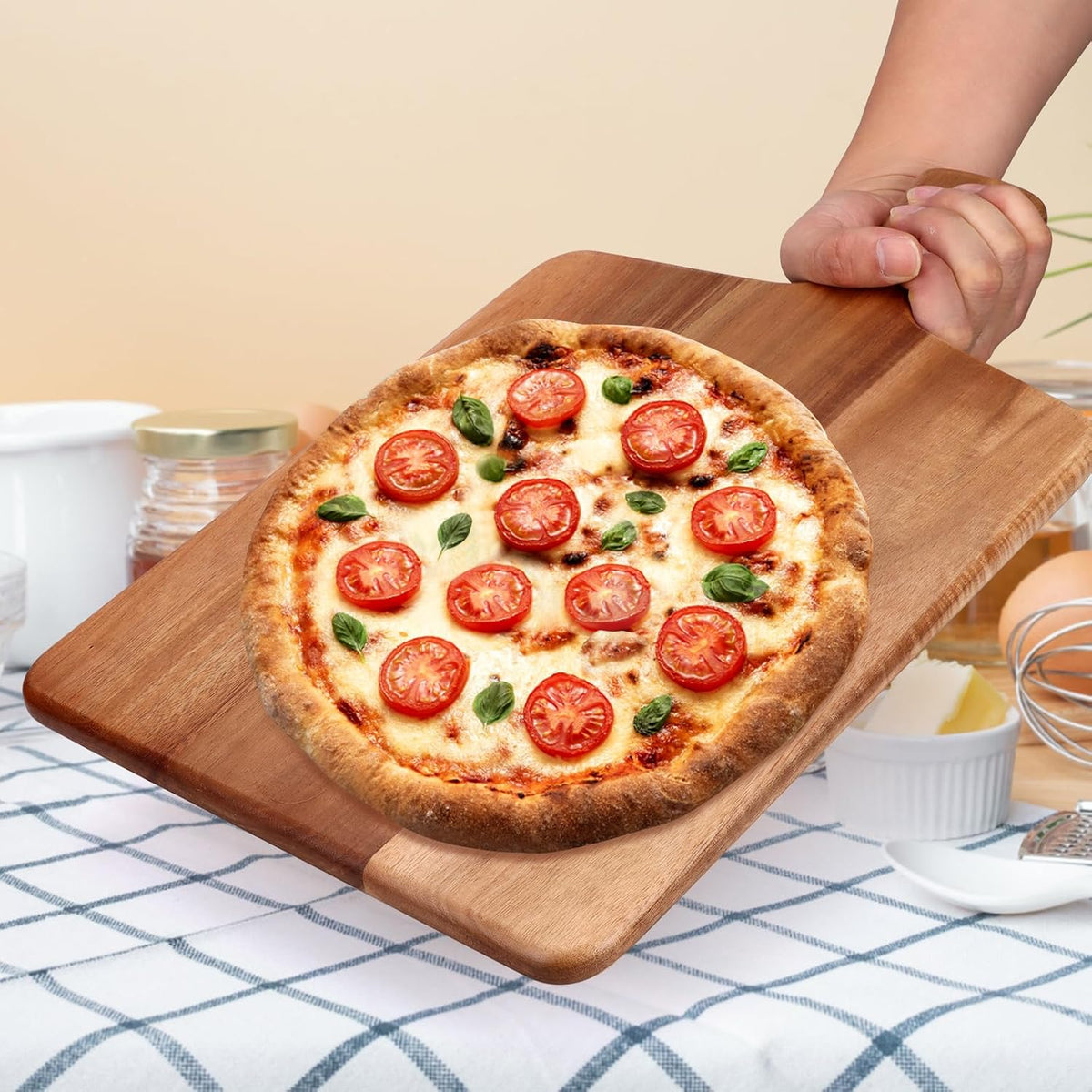 Large Acacia Wood Cutting Board with Handle Wooden Charcuterie Board Kitchen Chopping Block for Meat Cheese Vegetable Bread Fruit Serving Boards Wood Butcher Block Carving Board, 17" X 13"