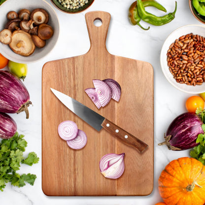 Large Acacia Wood Cutting Board with Handle Wooden Charcuterie Board Kitchen Chopping Block for Meat Cheese Vegetable Bread Fruit Serving Boards Wood Butcher Block Carving Board, 17" X 13"
