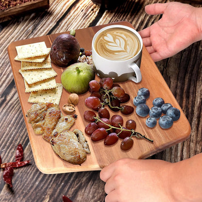 Large Acacia Wood Cutting Board with Handle Wooden Charcuterie Board Kitchen Chopping Block for Meat Cheese Vegetable Bread Fruit Serving Boards Wood Butcher Block Carving Board, 17" X 13"