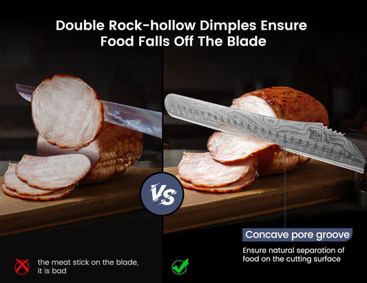 Brisket Slicing Knife, 12 Inch Multifunction Carving Knife for Meat Cutting, Japanese Style Meat Slicer with Wood Full Tang Handle, Damascus Pattern Long Slicing for Roast Beef, Ideal for Gift