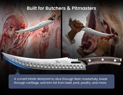 Brisket Slicing Knife, 12 Inch Multifunction Carving Knife for Meat Cutting, Japanese Style Meat Slicer with Wood Full Tang Handle, Damascus Pattern Long Slicing for Roast Beef, Ideal for Gift
