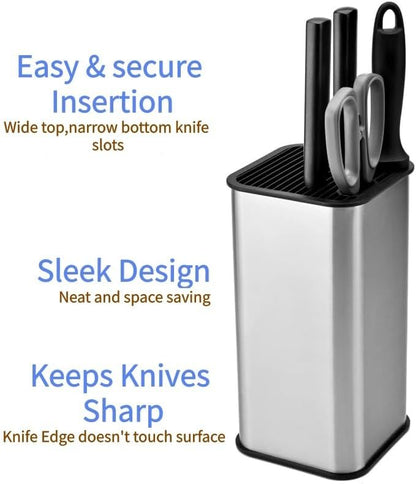 Kitchen Knife Holder,Stainless Steel Universal Knife Block Holder,Edge-Protect Knife Storage Organizer,Space-Saving Knife Storage Countertop, Slotless Knife Holder Storage for Kitchen Counter