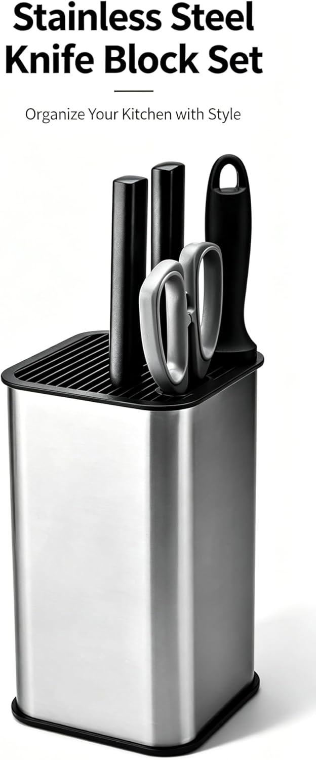 Kitchen Knife Holder,Stainless Steel Universal Knife Block Holder,Edge-Protect Knife Storage Organizer,Space-Saving Knife Storage Countertop, Slotless Knife Holder Storage for Kitchen Counter