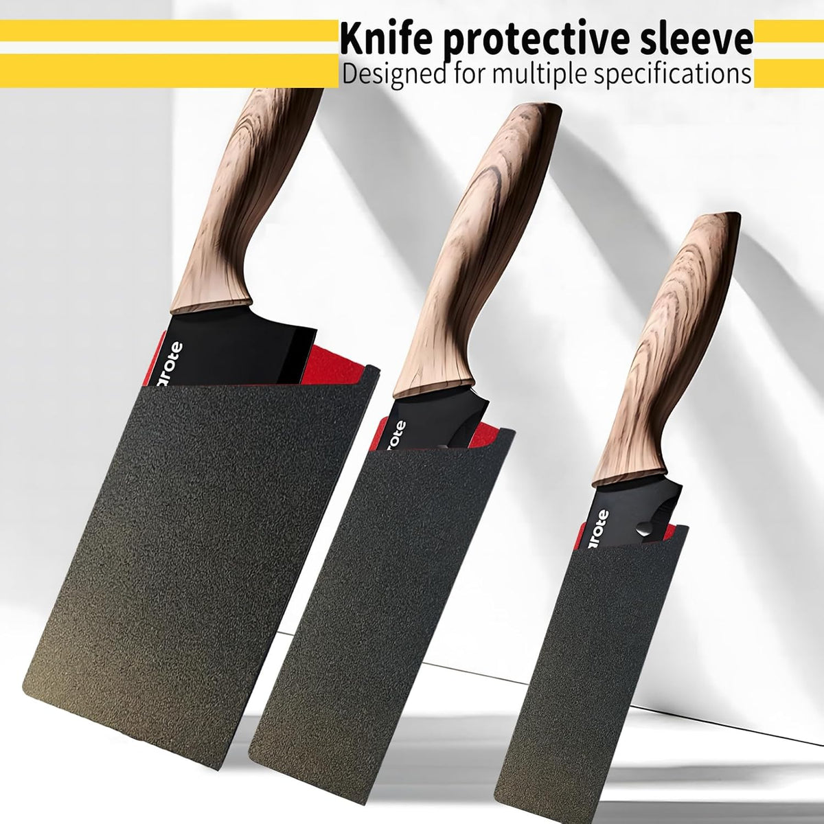 3 - Piece Universal Knife Edge Guards & Protector Sleeves - 8 Inch 7inch 4inch，Kitchen Knifes Holster Or Sheath For Chef Knife Covers,Wide Cleaver,Fruit Pairing Knife Storage - Plastic & Felt