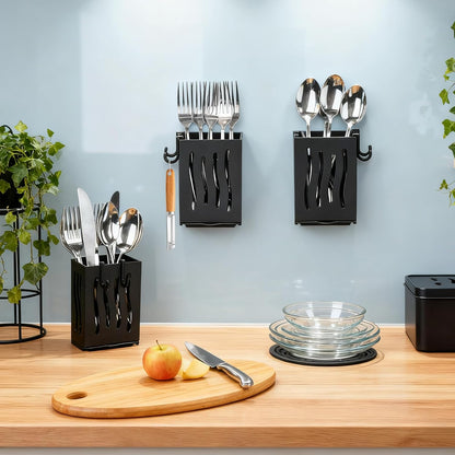 Utensil Drying Rack, 4Pcs Wall Mounted Utensil Holder Kitchen Drainage Basket Accessories, Plastic Dish Drainer Cutlery Knife Fork Spoon Holder Organizer, with Drain tray and Hooks