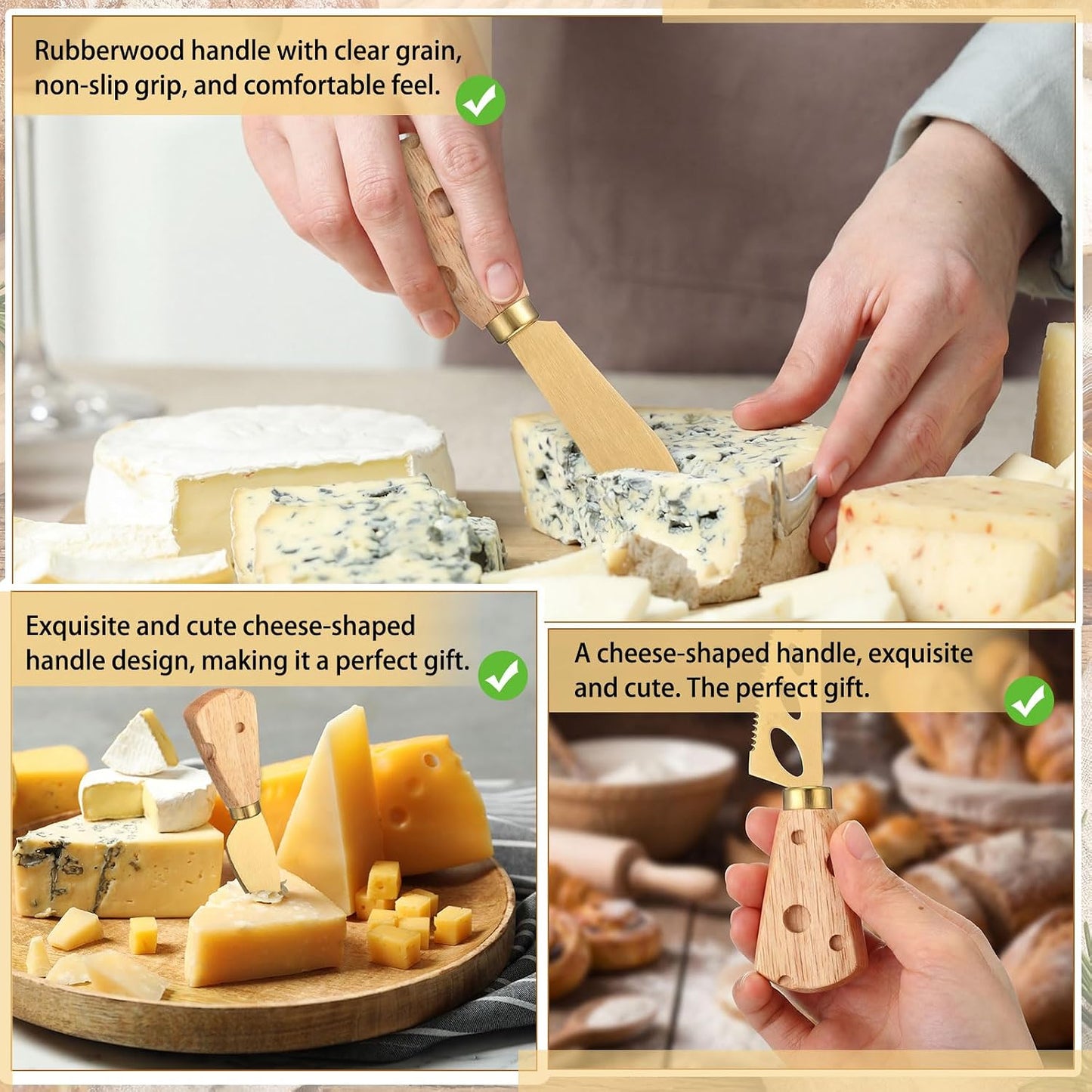 6 Pcs Gold Cheese Knives Set Tools Stainless Steel Cheese Slicer and Cutters for Kitchen Board Knife Set for Kitchen Charcuterie Board Accessories Housewarming Gift