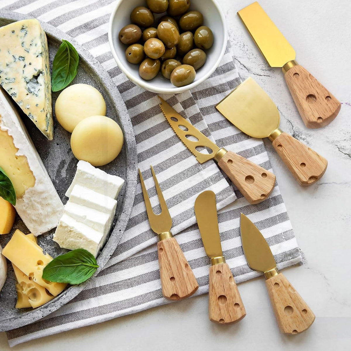 6 Pcs Gold Cheese Knives Set Tools Stainless Steel Cheese Slicer and Cutters for Kitchen Board Knife Set for Kitchen Charcuterie Board Accessories Housewarming Gift