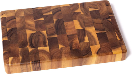 1280 Acacia End Grain Kitchen Chopping Block for Cutting or Serving, 12" x 8" x 1 1/4"