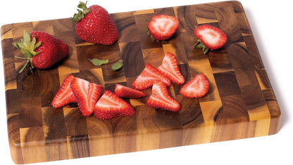 1280 Acacia End Grain Kitchen Chopping Block for Cutting or Serving, 12" x 8" x 1 1/4"