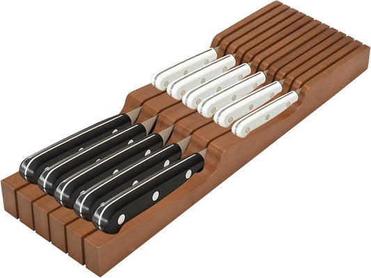 In-drawer Knife Block, Bamboo Kitchen Knife Drawer Organizer Steak Knife Holder without Knives, Fit for 11 Knives