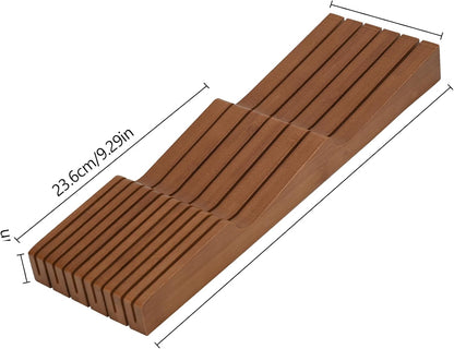 In-drawer Knife Block, Bamboo Kitchen Knife Drawer Organizer Steak Knife Holder without Knives, Fit for 11 Knives