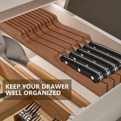 In-drawer Knife Block, Bamboo Kitchen Knife Drawer Organizer Steak Knife Holder without Knives, Fit for 11 Knives