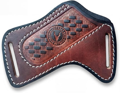 Leather Knife Sheath for Belt - Folding Pocket Knife Holder for Buck 110, Side Draw Holster, EDC Compact Cowboy Knife Carrier, Handmade Italian Cowhide SM156
