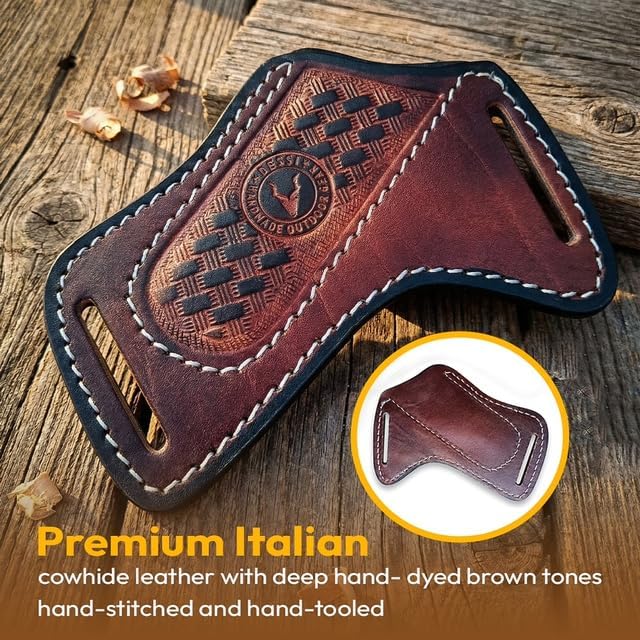 Leather Knife Sheath for Belt - Folding Pocket Knife Holder for Buck 110, Side Draw Holster, EDC Compact Cowboy Knife Carrier, Handmade Italian Cowhide SM156