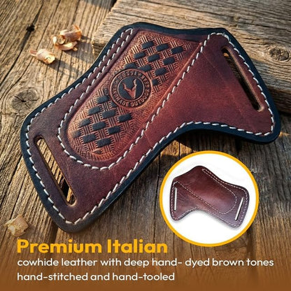 Leather Knife Sheath for Belt - Folding Pocket Knife Holder for Buck 110, Side Draw Holster, EDC Compact Cowboy Knife Carrier, Handmade Italian Cowhide SM156