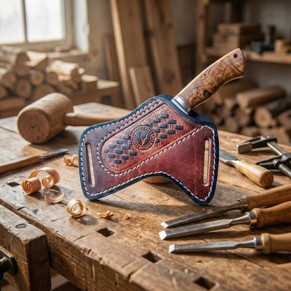 Leather Knife Sheath for Belt - Folding Pocket Knife Holder for Buck 110, Side Draw Holster, EDC Compact Cowboy Knife Carrier, Handmade Italian Cowhide SM156