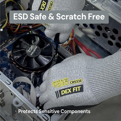 Cut Resistant Gloves A3 CR533E FN330E Fiberglass-Free No Itch Safety Gloves Anti-Static ESD Safe Touchscreen Nitrile