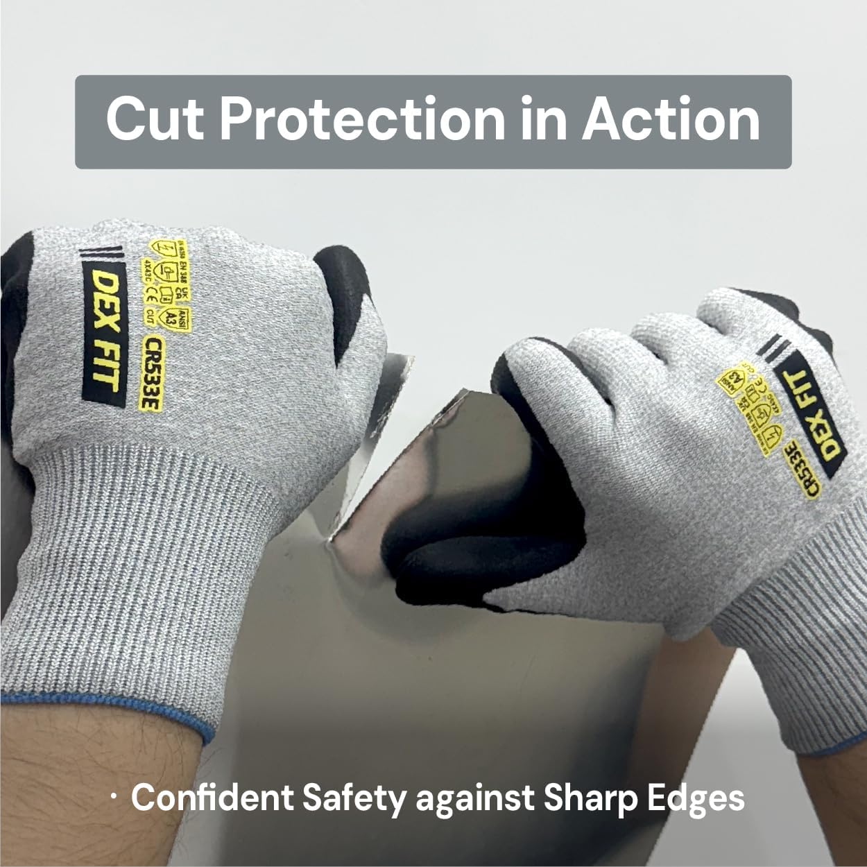 Cut Resistant Gloves A3 CR533E FN330E Fiberglass-Free No Itch Safety Gloves Anti-Static ESD Safe Touchscreen Nitrile