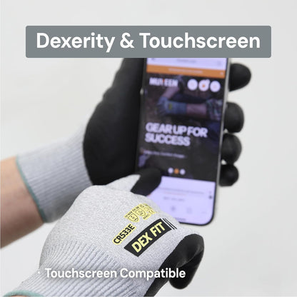 Cut Resistant Gloves A3 CR533E FN330E Fiberglass-Free No Itch Safety Gloves Anti-Static ESD Safe Touchscreen Nitrile