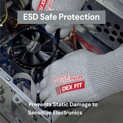Cut Resistant Gloves A3 CR533E FN330E Fiberglass-Free No Itch Safety Gloves Anti-Static ESD Safe Touchscreen Nitrile