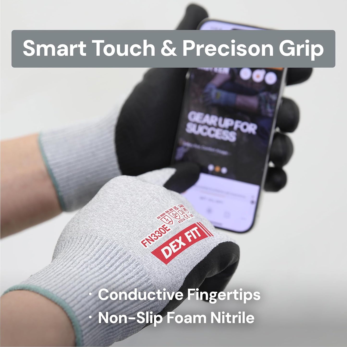 Cut Resistant Gloves A3 CR533E FN330E Fiberglass-Free No Itch Safety Gloves Anti-Static ESD Safe Touchscreen Nitrile