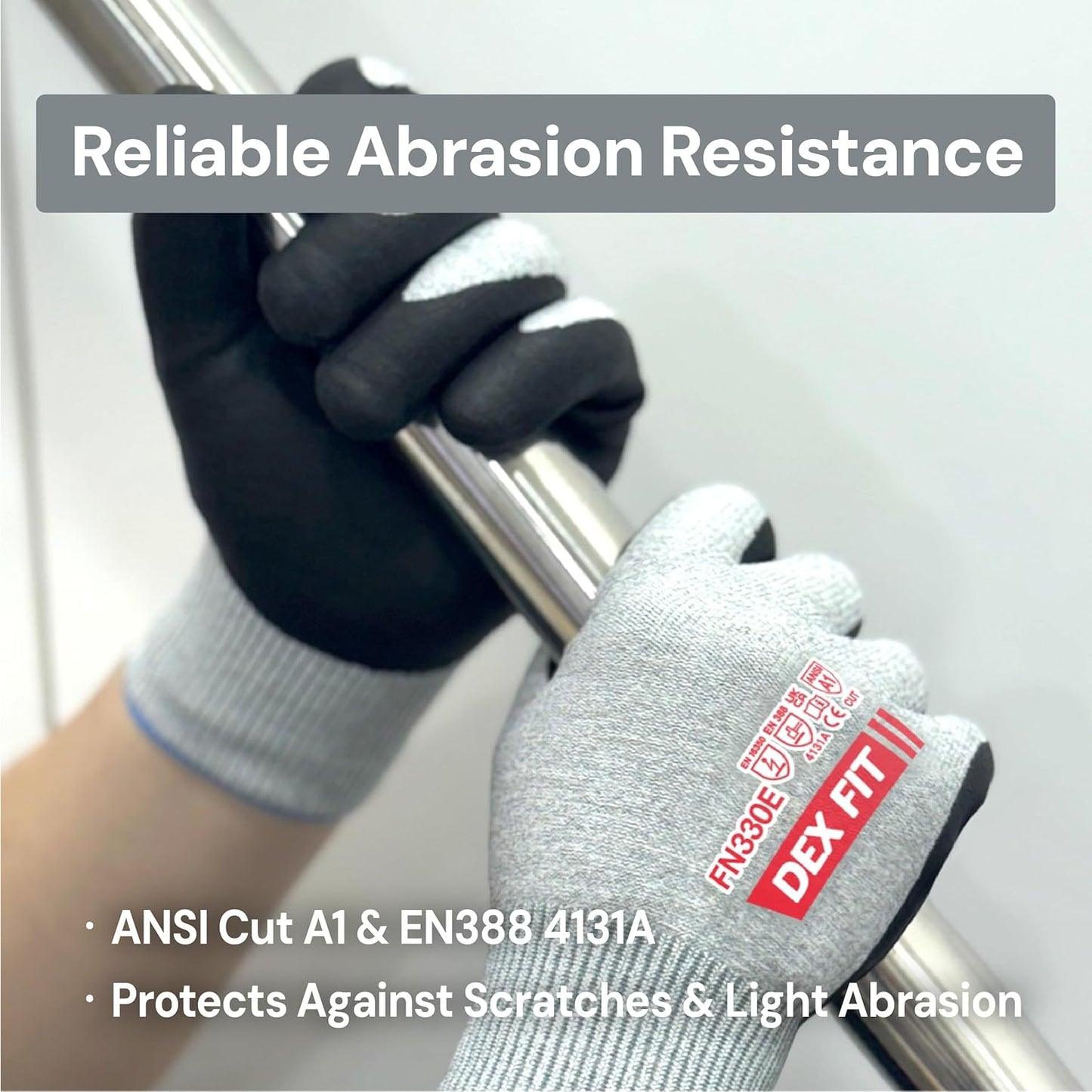 Cut Resistant Gloves A3 CR533E FN330E Fiberglass-Free No Itch Safety Gloves Anti-Static ESD Safe Touchscreen Nitrile