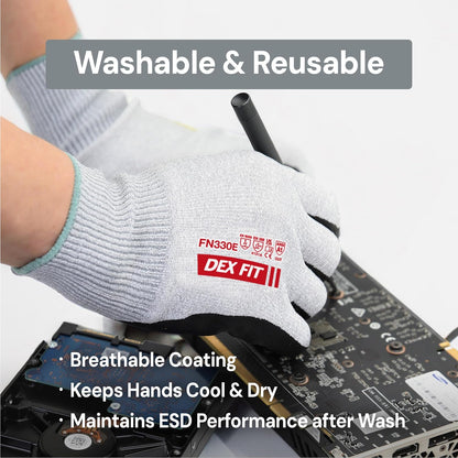 Cut Resistant Gloves A3 CR533E FN330E Fiberglass-Free No Itch Safety Gloves Anti-Static ESD Safe Touchscreen Nitrile