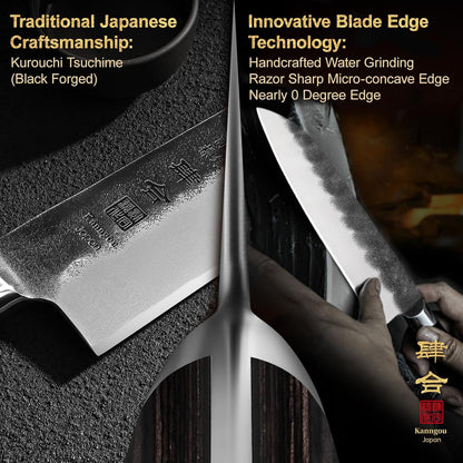 7 Inch Santoku Knife, Black Forged Japanese Chef Knife with AUS-8 Alloy Steel, Japanese Santoku Knife with Full Tang Pakkawood Handle, Christmas Gift with Premium Box (7 Inch Santoku Knife)