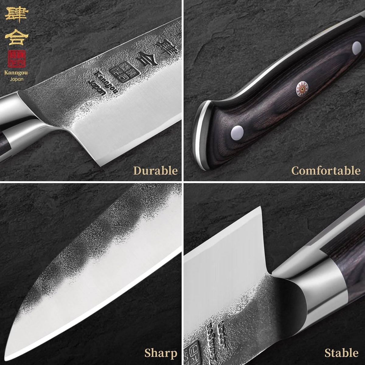 7 Inch Santoku Knife, Black Forged Japanese Chef Knife with AUS-8 Alloy Steel, Japanese Santoku Knife with Full Tang Pakkawood Handle, Christmas Gift with Premium Box (7 Inch Santoku Knife)