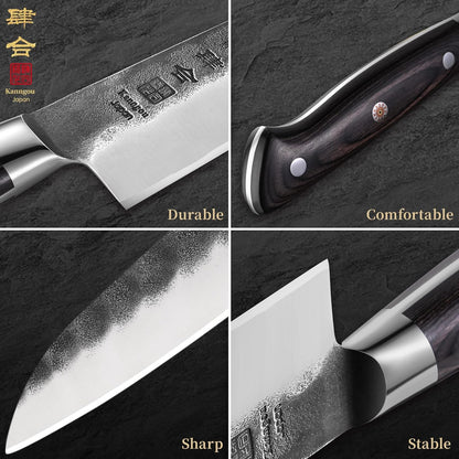 7 Inch Santoku Knife, Black Forged Japanese Chef Knife with AUS-8 Alloy Steel, Japanese Santoku Knife with Full Tang Pakkawood Handle, Christmas Gift with Premium Box (7 Inch Santoku Knife)