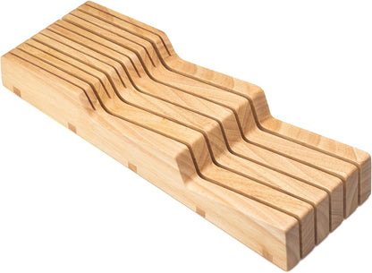 Rubberwood Universal Knife Block, Kitchen Knife Drawer Organizer In-Drawer Knife Holder for 11 Knives (Not Included), Space Saver Knives Storage