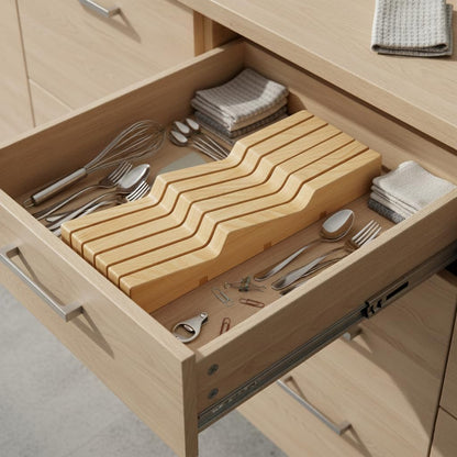 Rubberwood Universal Knife Block, Kitchen Knife Drawer Organizer In-Drawer Knife Holder for 11 Knives (Not Included), Space Saver Knives Storage