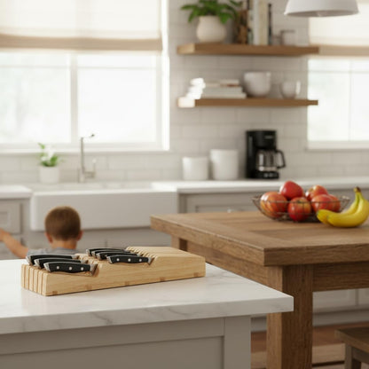 Rubberwood Universal Knife Block, Kitchen Knife Drawer Organizer In-Drawer Knife Holder for 11 Knives (Not Included), Space Saver Knives Storage