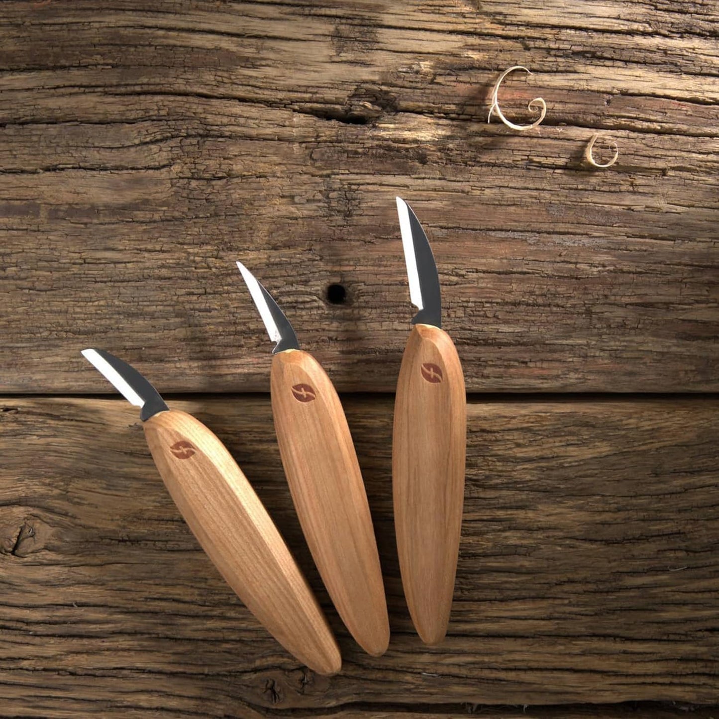 Premium Series Wood Carving Tool Set, 3-Knife Starter Kit with Cutting, Detail, and Roughing Knives, Ergonomic Cherry Wood Handles, USA Made