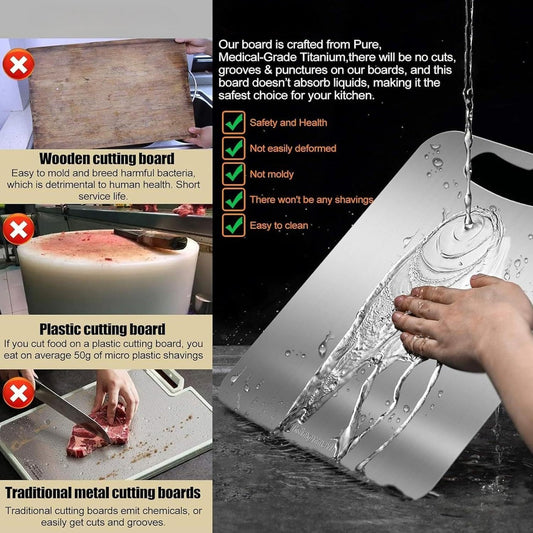 Titanium Cutting Board Set of 3, 100% Pure Titanium Cutting Boards for Kitchen, Non Toxic, Double-Sided Food Grade Chopping Board for Outdoor Camping, Dishwasher Safe