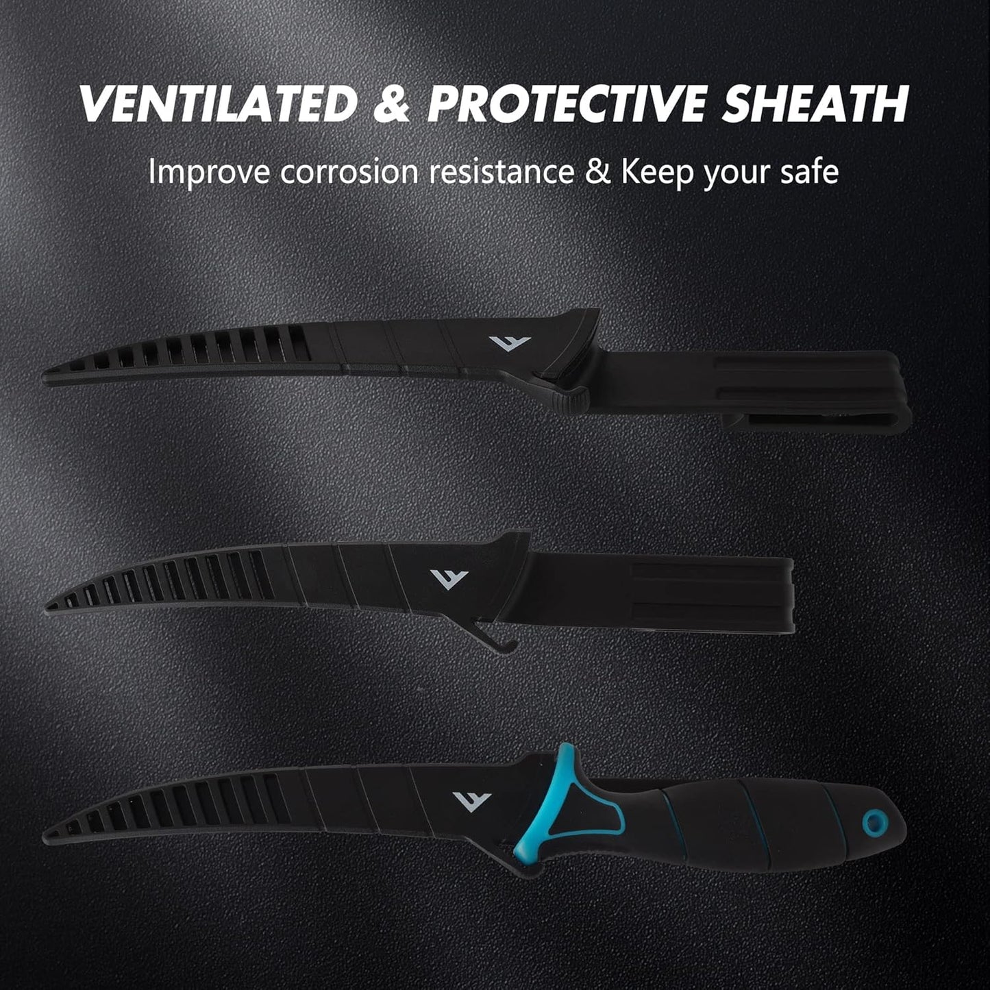 4-Piece Fillet Knife Set with Sharpener Protective Sheath, Belt Clip | Boning Knife & Bait Knives with Non-Slip Handle, Portable Pouch & Corrosion Resistant Coating Blade for Fresh or Saltwater