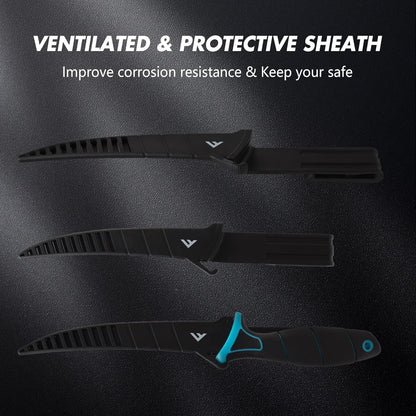 4-Piece Fillet Knife Set with Sharpener Protective Sheath, Belt Clip | Boning Knife & Bait Knives with Non-Slip Handle, Portable Pouch & Corrosion Resistant Coating Blade for Fresh or Saltwater