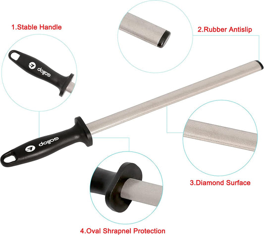 Diamond Honing Steel -12 In Knife Sharpener Rod,For Sharpening Kitchen Knife, Cooking Knives, Butcher's Knives, Home Gourmet Blades, Garden Tools Sharpening Stick