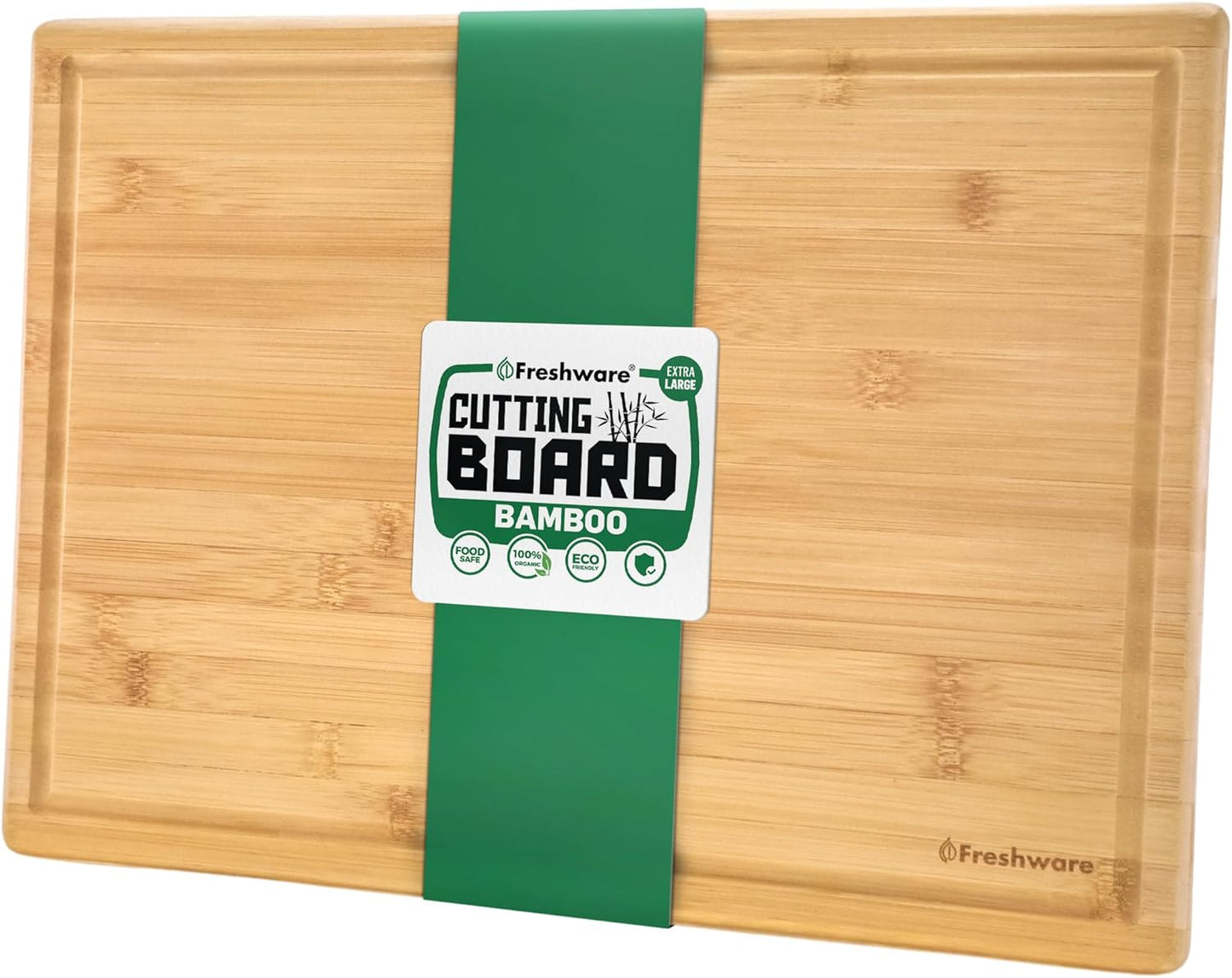 Bamboo Cutting Boards for Kitchen with Juice Groove [Extra-Large] Wood Cutting Board for Chopping Meat, Vegetables, Fruits, Cheese, Knife Friendly Serving Tray with Handles, 18 x 12.5 Inch