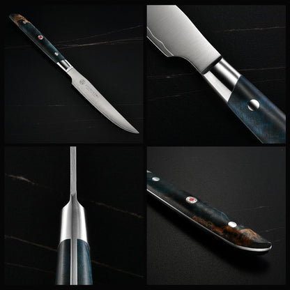 Japanese Steak Knives Set Of 4, 3-Layer VG10 Steel Core | Handcrafted High-Carbon Stainless Steel, Non-Serrated Edge, Steak & BBQ Meats, Stabilized Wood Handle, Premium Wood Box
