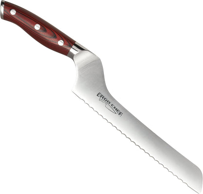 Crimson Series 8-Inch Serrated Offset Bread & Deli Knife - High-Carbon German X50CrMoV15 Stainless Steel Blade - Durable G10 Fiberglass Handle